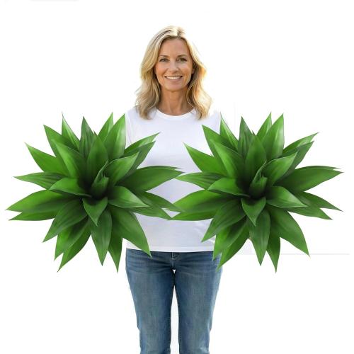 Artificial Agave Plants-Set of 2 Large Fake Agave for Outdoors,Faux Aesthetic Plants for Home Decor, Realistic UV Resistant Fake Agave Plants Without Pot