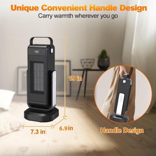 Space Heater for Indoor Use, Portable Heater 60° Up/Down Adjustment 70° Oscillat, 1500W PTC Electric Heater with Thermostat 12H Timer Remote Control, Over Heat& Tip-over Protection for Bedroom Office