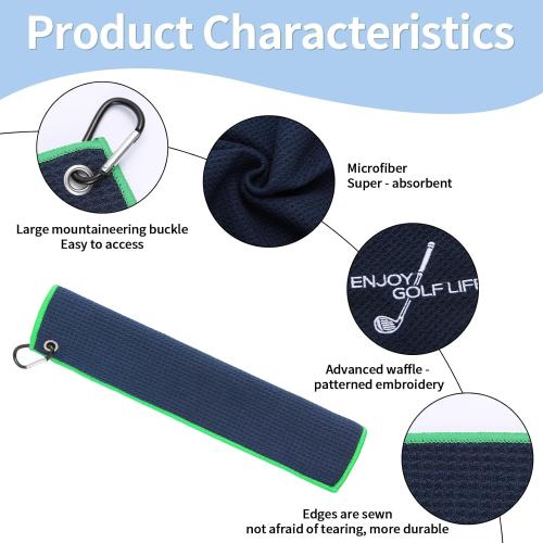 3 Pack Golf Towel(16 X 16), Top-Tier Microfiber Super Absorbent Golf Towels for Golf Bags, Premium Waffle-Pattern Embroidered with Carabiner Clip, Golf Accessories (3 Classic Colours)