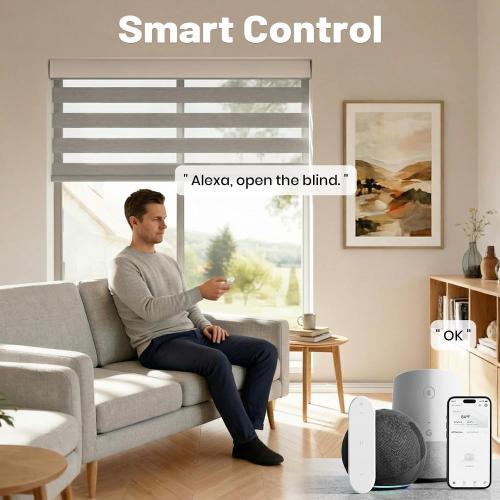 Motorized Blinds with Remote, Cordless Automatic Zebra Shades, Smart Blind for Windows, Grey, 35 x 72