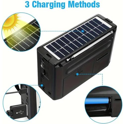 Portable Solar Radio, AM/FM/SW Bands, Digital Speaker with Strong Reception, LED Lights, USB Charging, Detachable Battery for Camping and Mountaineering Outdoor Camping Jogging