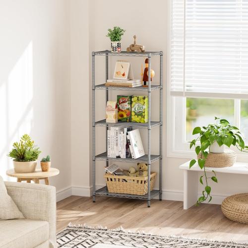 SINGAYE 5 Metal Shelves Wire Shelving Storage Shelf Adjustable Unit Pantry | 5 Tier Kitchen Laundry Room Organization Home Pantry Closet Bathroom Organizers Garage Rack 14 D x 24 W x 59.5 H Gray