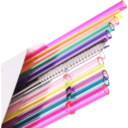 DAKOUFISH 12 Inch Reusable Replacement Plastic Straws for 30 oz & 40 oz Mason Jar Tumblers,Set of 12 Pcs Straws with Cleaning Brush (12inch, 7color)