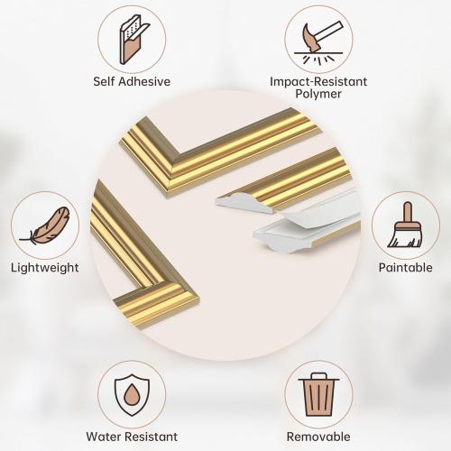 DODOKIE Peel and Stick Wall Molding Kit of 3pcs, Pre Cut Wall Wainscoting Panels for Interior Wall Décor Living Room Decoration, Self-Adhesive Waterproof Paintable Ready to Assemble Gold（24 * 78 in）