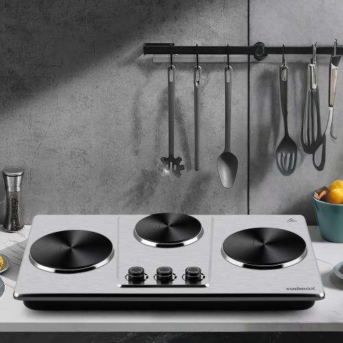 Cusimax Hot Plate,Countertop Triple Burner with 7″Cast Iron Cooktop,Electric Hot Plate for Cooking,11 Level Temperature Setting