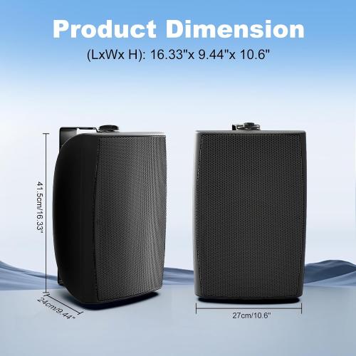 Herdio 8 Inch 600W Outdoor Speakers Passive Waterproof Wired with Powerful Bass, Wall Mount Durable Loud Sound System | Ideal for Large Spaces: Commercial Areas, Spacious Backyards, Auditorium (Black)