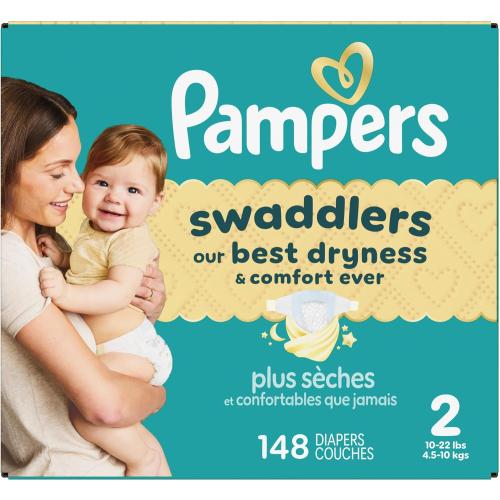 Pampers Swaddlers Diapers, Size 2 (10-22 lbs), 148 Count, Absorbent, Keeps Baby Dry and Comfortable, Skin Safe Disposable Baby Diaper (Packaging May Vary)