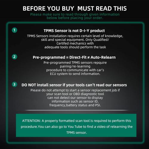 TPMS Sensor GM 4-Pack, 315MHZ Tire Pressure Monitor System for GM| GMC | Chevy | Buick | Cadillac Replace#13598771,13598772,13586335,13581558,20923680