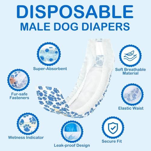 Dono Dog Diapers Male, Disposable Male Dog Wraps 10ct, Ultra Absorbent Doggie Diapers, Rapid-Dry Leak-Proof Puppy Diapers, Wetness Indicator Excitable Urination Incontinence,Large