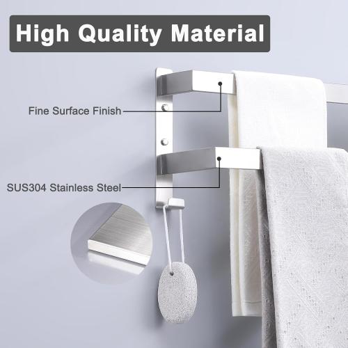 Double Towel Bar Towel Racks for Bathroom, Bath Towel Holders Wall Mount, Stainless Steel Towels Shelves Towel Rail, 2-Tiers (Brushed Nickel, 20 Inches)