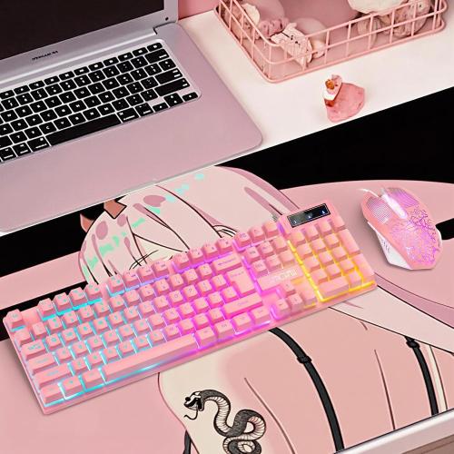 CHONCHOW Pink Gaming Keyboard and Mouse Combo with led, 104 Keys Wired Light Up Keyboard and Colorful Mouse for PC Laptop Computer PS4 Xbox, 19 Keys Anti-Ghosting, Multimedia Keys, Number Pad