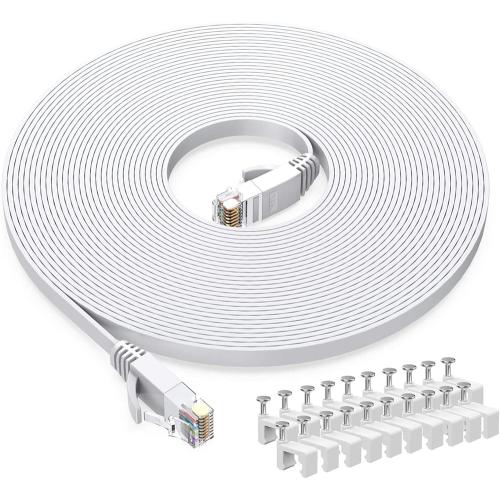 BUSOHE Cat6 Ethernet Cable 20 FT White, Cat-6 Flat RJ45 Computer Internet LAN Network Ethernet Patch Cable Cord - 20 Feet