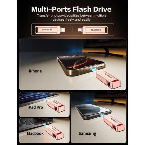 Silver 512GB Flash Drive Intended for iPhone iPad, Memory Stick Storage for Photos and Videos Backup, Compatible with iPhone iPad Android PC, Plug and Play, No Application Required (Silver)