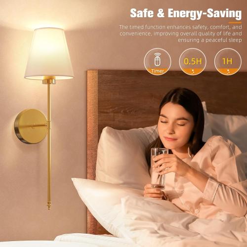 Battery Operated Wall Sconce Set of 2,Gold Rechargeable Wall Lights with 10400mAh Dimmable Bulbs and Remote,10 Colors Wireless Wall Lamps for Bedroom Living Room Hallway Decor