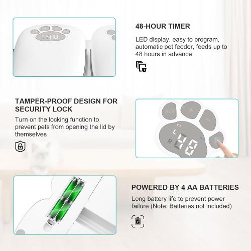 Automatic Cat Feeder 2 Meal, 48H Timer Wet Dry Cat Food Dispenser, with Display and Power Saving Mode, for Cat and Dog Automatic Feeder