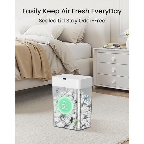 Cesun Bathroom Trash Can with Lid, 4 Gallon Motion Sensor Garbage Can Automatic Touchless Trash Cans, Slim Plastic Smart Waste Basket for Bedroom, Office, Living Room, White