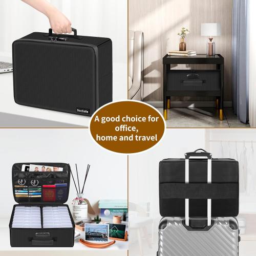 Photo Storage Box with Lock,DocSafe Fireproof Photo Organizer Box with 16 Inner 4 x 6 Photo Case(Clear),Collapsible Portable Photo Filing Safe Storage with Water-Resistant Zipper for Photos,Picture