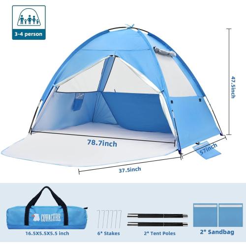 COVACURE Beach Tent Sun Shelter UPF 50  UV Protection for 3-4 Person-Blue