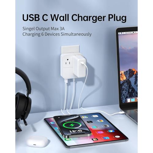 USB C Charger Block,Slim Flat USB Wall Charger Plug with 2 Outlet Ports,Multi USB C Charging Power Adapter for Home Travel Office School (20W)