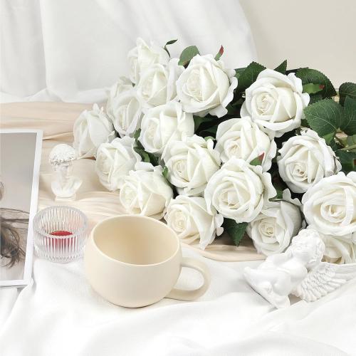 Auihiay Roses Artificial Flower - Realistic White Fake Roses for Wedding Centerpieces, Table Decor, Valentine's Day, Mother's Day, and Home Party Decorations