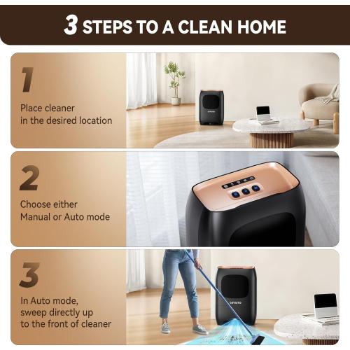 Pro Touchless Vacuum Automatic Dustpan - Ultra Fast & Powerful - Great for Sweeping Salon Pet Hair Food Dirt Kitchen, Canister Vacuum Cleaner Trash Can, Bagless, Auto Sensors, 1500 Watt-Black