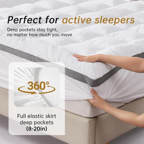 Queen Size Mattress pad inch 60*80 inches Stretchable Pockets, Soft Pillow Top Mattress Pad for Back Pain Relief with Breathable Air Mesh Sides