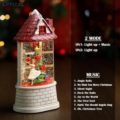 Christmas Snow Globe Ballerina Nutcracker Snow Globe Lantern with Music Glittering Lighted Christmas Tree and Clara Birthday Gift Table Indoor Decoration for Girls,USB and Battery Operated, 8.2