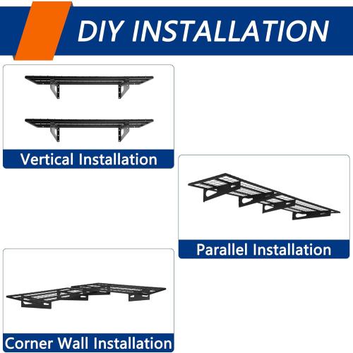 BLACK 2-Pack 1.5x3FT Garage Shelving 17.7-inch-by-35.8-inch Wall Shelf Garage Storage Rack Wall Mounted Floating Shelves, Black