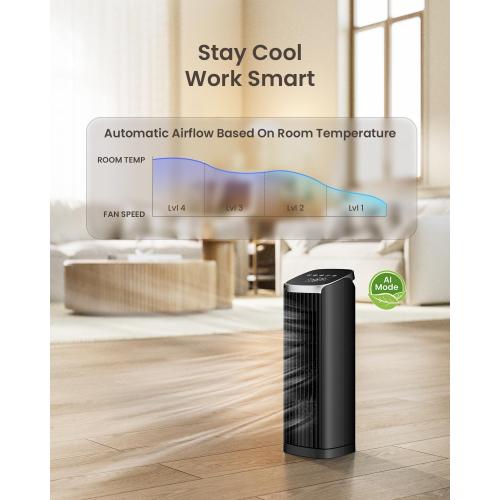 PNTCK Fan for Bedroom, 13.2 Tower Fan with Remote, 4 Modes 4 Speeds Max 24ft/s, 70° Oscillating Desk Fan, 12H Timer Portable Fans, Cooling Fans for Office, Home Black