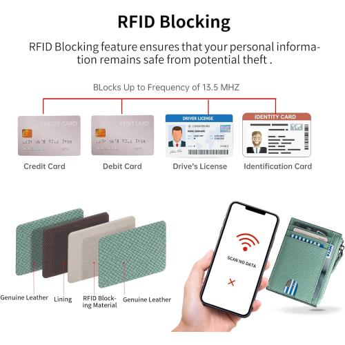 Slim Wallet for Women Small Leather RFID Blocking Credit Card Holder Minimalist Front Pocket Wallet with Coin Purses & Pouches,Green