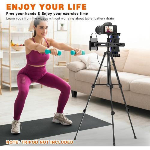 iPad Tripod Mount Adapter with 1/4 Ball Head for LED Ring Light, Microphone, and 2 Clamp Mount for iPad mini, Air, All 4.7-12.9 Lightweight Tablets and Smartphones