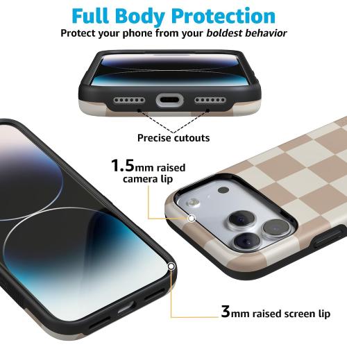 Casely iPhone 17 Pro Max Case | Fit Check | Neutral Checkerboard | Bold Protective Design | Compatible with MagSafe