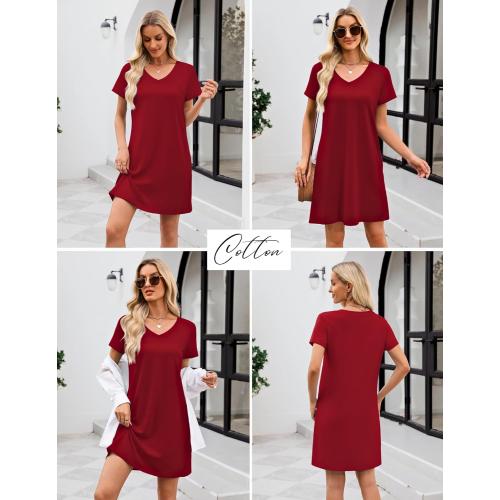 Size XL Ekouaer Cotton Nightgowns for Women Short Sleeve Womens Nightgown V Neck Sleep Shirts for Women Soft Sleepwear