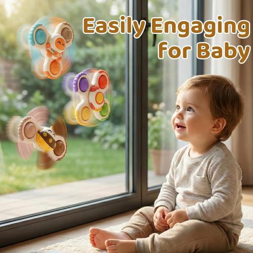 ALASOU 3PCS Pop Suction Cup Spinner Sensory Airplane Travel Toys for 1 Year Old Boy Girl Infant Toddlers|Novelty Spinning Tops 12 18 Months|1 2 Year Old Boy Birthday Gift|Baby Bath Toy Kids Ages 1-3