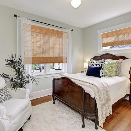 Cordless Wood Window Blinds, Bamboo Sheer Light Filtering Woven Roman Shades, Tiger Wood, 22.5 W X 48 H