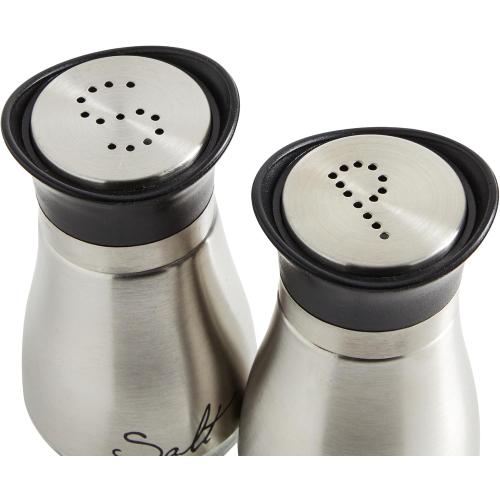 Juvale Stainless Steel Salt and Pepper Shakers Set with Holder, Refillable, Clear Glass Bottoms, Screw-Off Perforated S and P Caps for Kitchen Table Decor (4oz)