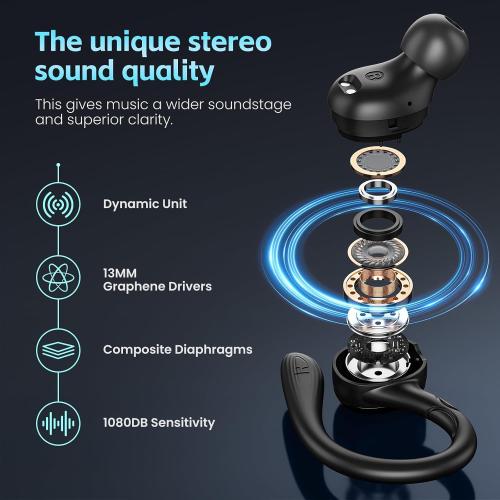 Color Black  Wireless Earbuds Bluetooth Headphones Sport, 2024 Bluetooth Earbuds Stereo Ear Buds, Noise Cancelling Mic, IP7 Waterproof Headset for Workout/Running Black