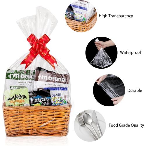 10Pack Clear Basket Bags,Large Cellophane Gift Bag For Baskets,16x24 Inch Cellophane Bags,2 Mil Thick,For Gift Giving, Packaging Products,Fits a 9 Inch Round Tray or 7 Inch Square Box With Ease