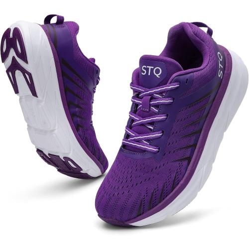 STQ Sneakers for Women Cushioned Platform Lace Up Shoes with Arch Support Plantar Fasciitis Comfortable Lightweight Running Shoes Purple 7
