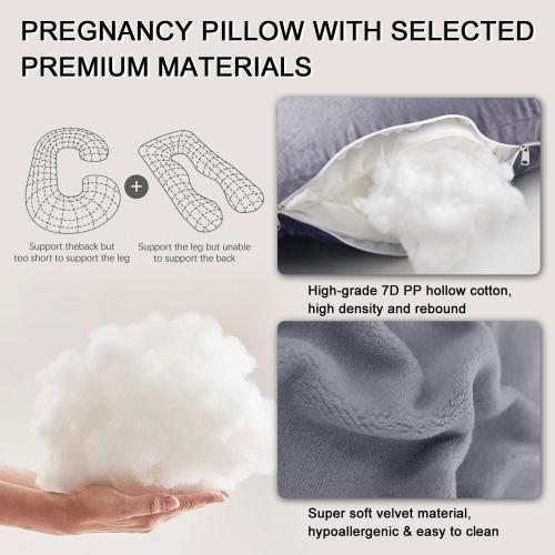 Pharmedoc pillows for Sleeping, U Shaped Full Body Maternity Pillow with Removable Cover - Support for Back, Legs, Belly, HIPS for Pregnant Women, 57 Inch Pregnancy Pillow for Women, Grey