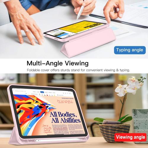 iMieet iPad (A16) Case/iPad 10th Generation Case [11-Inch 2025/10.9 Inch 2022] with Pencil Holder, Trifold Stand Smart Cover with Soft TPU Back,Auto Wake/Sleep(Pink)