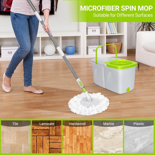 MASTERTOP Spin Mop Cleaning System,Mop and Bucket with Wringer Set for Floor Cleaning,Separate Clean and Dirty Water,Small Spinning Mop with 3 Washable Microfiber Mop Pads