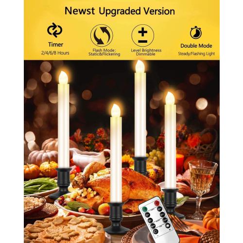 YAUNGEL Window Candles, 20 Pack LED Christmas Candles for Windows with Timer Electric Candle Lights with Removable Candle Holders Suction Cups for Christmas Decorations, Black