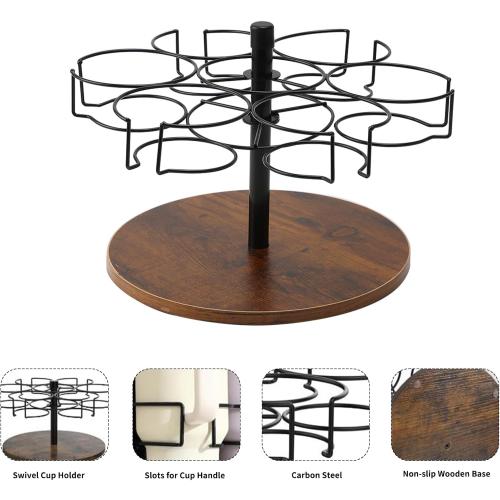 Rotatable Tumbler Organizer for 40 oz Cups, 6-Slot Tumbler Holder Organizer, Rotating Water Bottle Holder 40 oz Tumbler Storage Rack with Wooden Base for Kitchen Bottles Organization