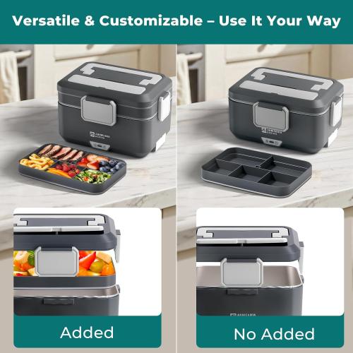 Annie & Mia Design Electric Lunch Box for Adults, 100w 3.5L 2-Layer Portable Food Warmer, Dual Mode 2.5L   1L Heated Lunch Box for Adults, Home/Car/Office/Truck Use, Lonchera Eléctrica Portátil