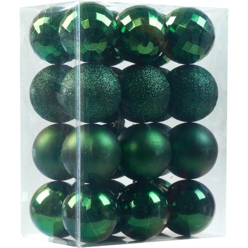 Emopeak 24Pcs Christmas Balls Ornaments for Xmas Christmas Tree - 4 Style Shatterproof Christmas Tree Decorations Hanging Ball for Holiday Wedding Party Decoration (Dark Green, 1.6/4.2CM)