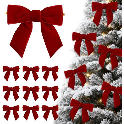 24 Pcs Red Small Velvet Bows Ornaments for Christmas Tree, Vintage Cute Velvet Bows Home Decor for Tree Mantle Wreath Gift Wrapping Crafts, 0.98’’ W/3.14 * 3.14 inch