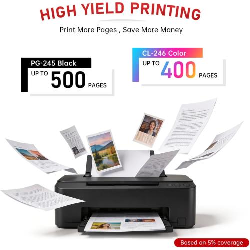 High-Yield PG-245XL CL-246XL Ink Cartridge Combo Pack Compatible for Canon 245 246 XL Work with Canon PIXMA TR4520, TS3320, MG2522, MG2525, MX490, TS302 Printer (1 Black, 1 Color)