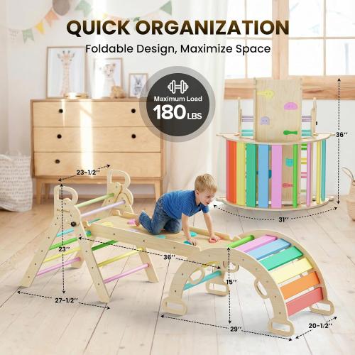 ‼️could have missing items ‼️Pikler Triangle Set with Safe Handle, Climbing Toys for 1-3 Year | Patented Safety Design, Foldable 7-in-1, with Wooden Car, Standard Size, Indoor Montessori Gift for First Birthday, Colorful
