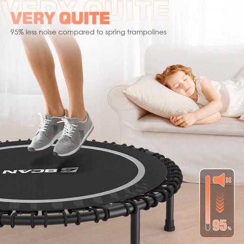 BCAN Mini Trampoline for Adults, Fitness Trampoline with Durable Bungees, Exercise Rebounder,Great Mini Trampoline for Indoor Grey